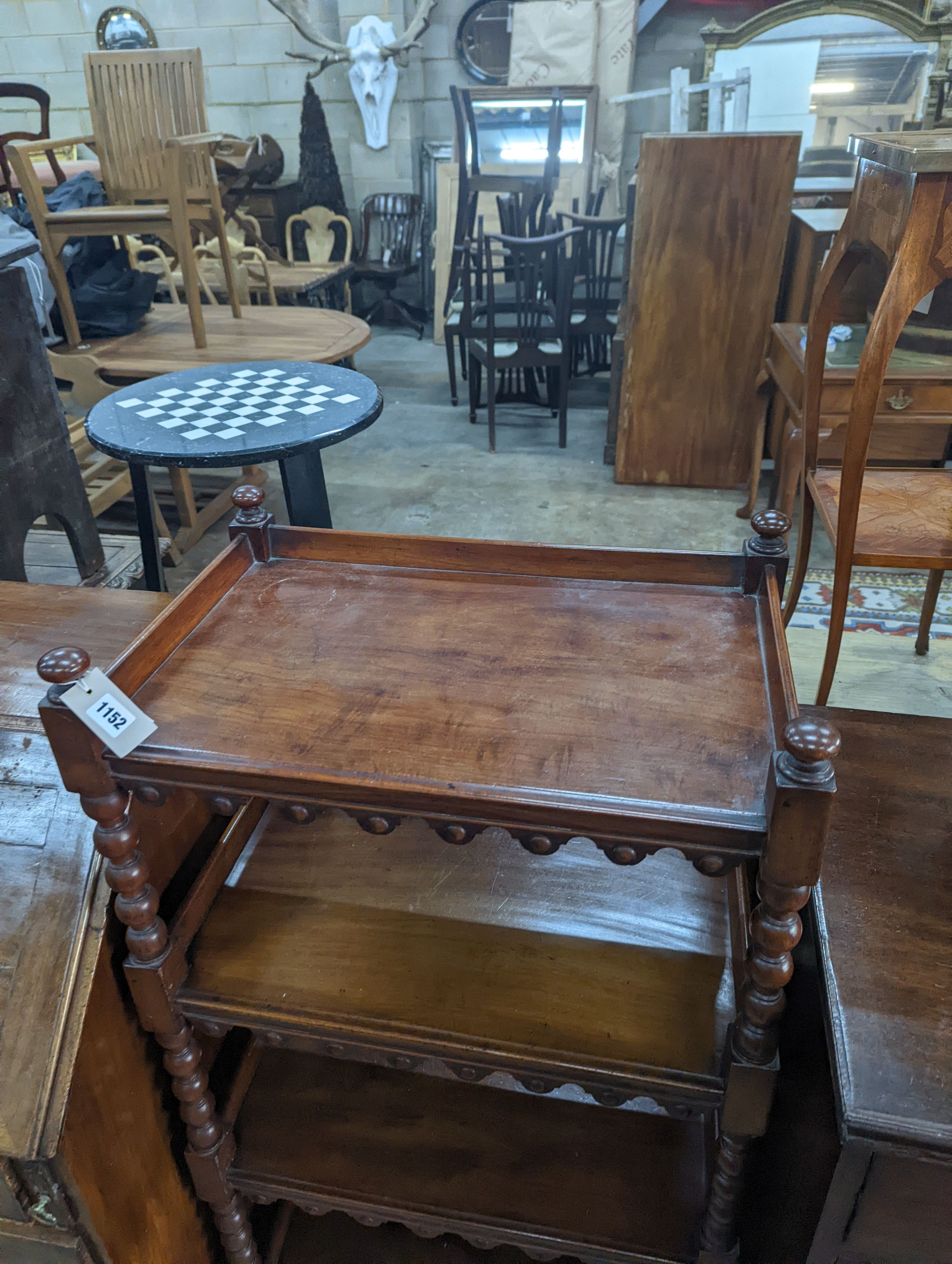 A Victorian mahogany four tier whatnot, width 59cm, depth 39cm, height 122cm